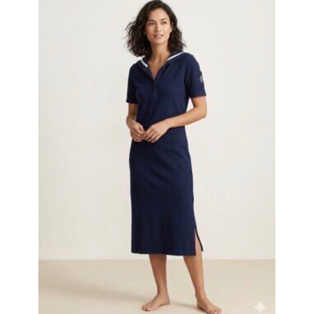 Lauren Ralph Lauren Navy Blue Sailor Collar Knit Midi‎ Dress Anchor Crest L
